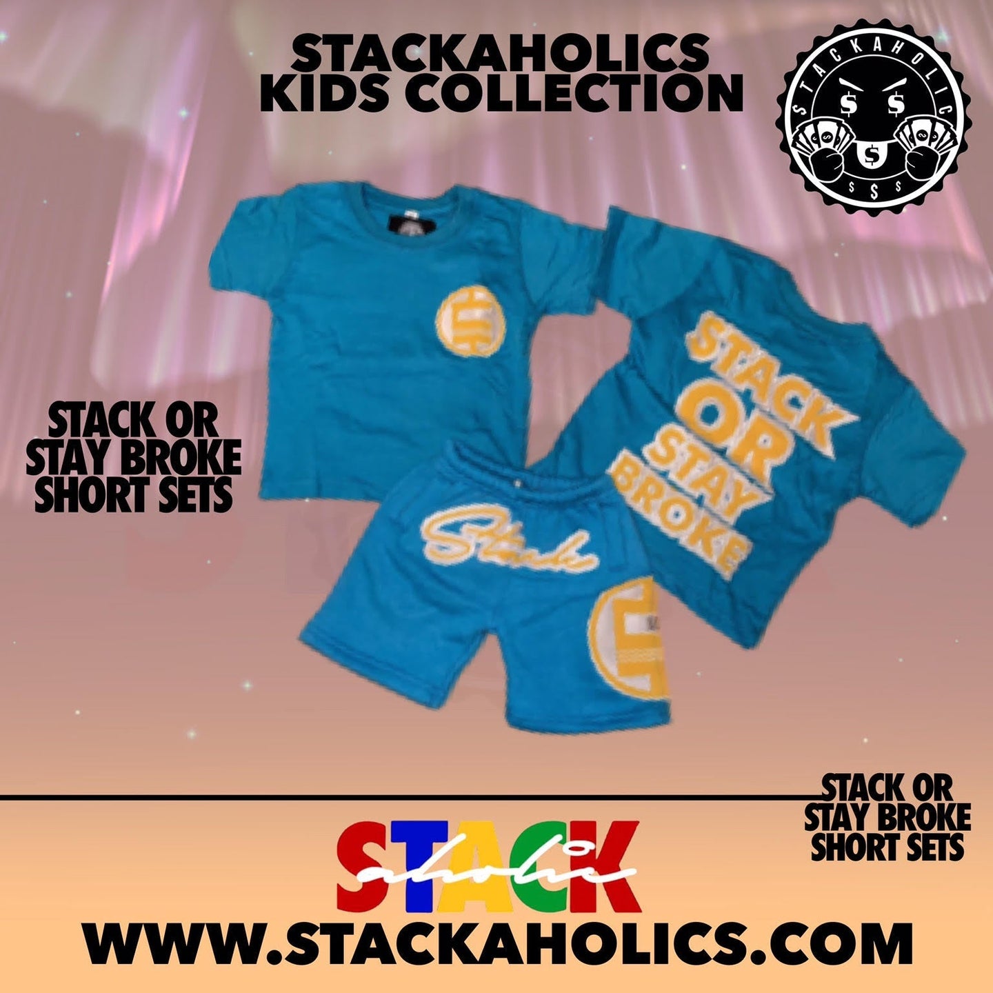 Kids “Stack Or Stay Broke” Short Sets